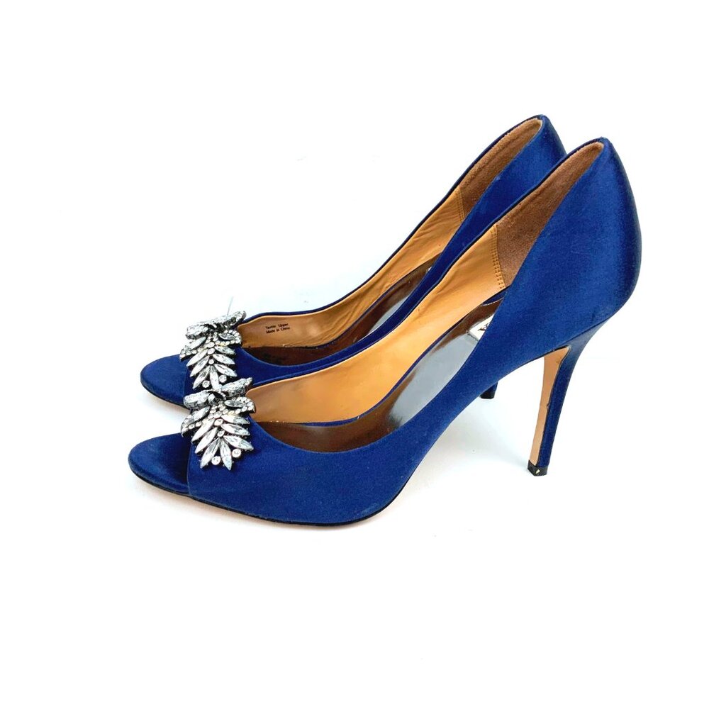 Badgley Mischka Blue Satin & Rhinestone Peep-Toe Formal Lux Pump Sz 10M - Picture 5 of 16
